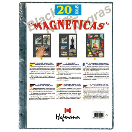 20 Hojas recambio Album Magnética Negra Hofmann  Mod. 9825